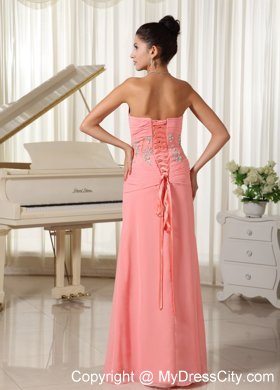 Peach Pink Slinky Sweetheart Prom Gown Dress with Slit