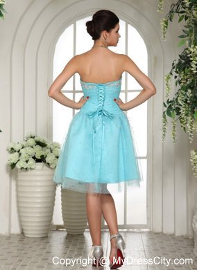 Blue Sweetheart Beaded Mini Prom Party Dress Lace-up