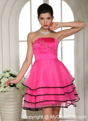 Hot Pink Custom Made Prom Cocktail Dress With Appliques