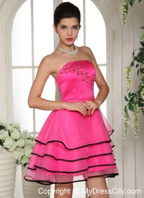 Hot Pink Custom Made Prom Cocktail Dress With Appliques