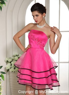 Hot Pink Custom Made Prom Cocktail Dress With Appliques