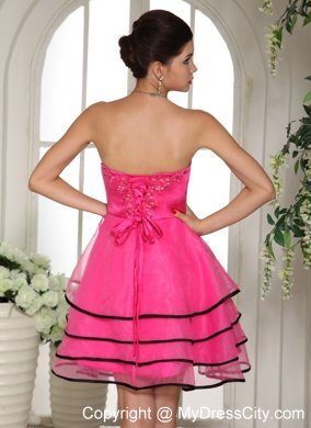 Hot Pink Custom Made Prom Cocktail Dress With Appliques