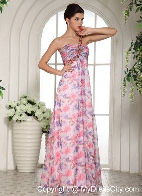 One Shoulder Beaded 2013 Printing Prom Dress for Girls