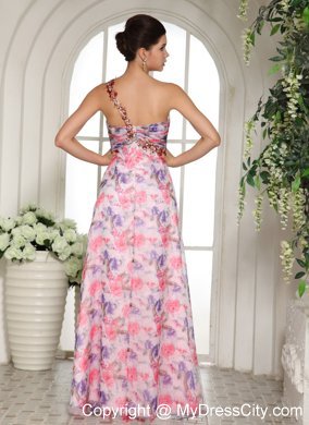 One Shoulder Beaded 2013 Printing Prom Dress for Girls