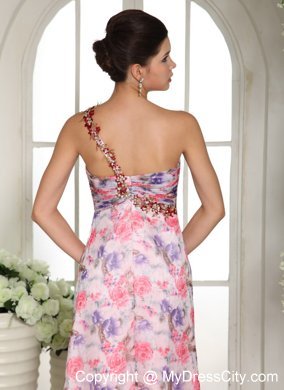 One Shoulder Beaded 2013 Printing Prom Dress for Girls