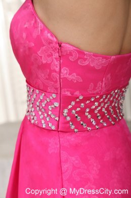 Cheap Hot Pink High-low Lace Beaded Prom Evening Dress