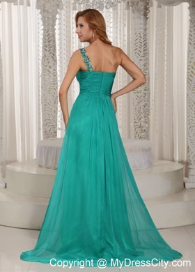 Turquoise One Shoulder Ruched Prom Dress with Side Slit