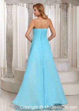 Blue High-low Sweetheart Beading and Ruches Prom Dress