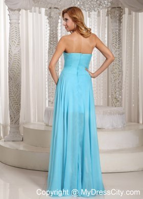 Blue High-low Sweetheart Beading and Ruches Prom Dress