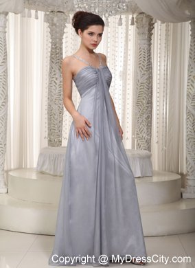 Gray Empire Straps Chiffon Beaded Prom Pageant Dress