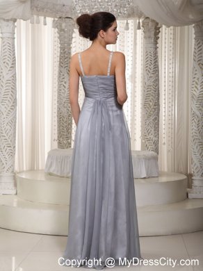 Gray Empire Straps Chiffon Beaded Prom Pageant Dress