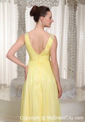 Light Yellow V-neck Chiffon Long Prom Dress 2013 Style