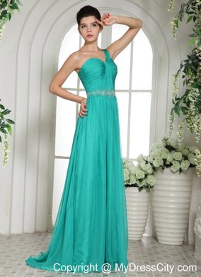 Turquoise One Shoulder Prom Celebrity Dress Ruched