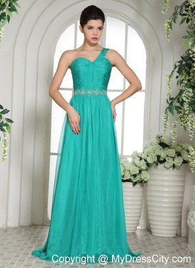 Turquoise One Shoulder Prom Celebrity Dress Ruched