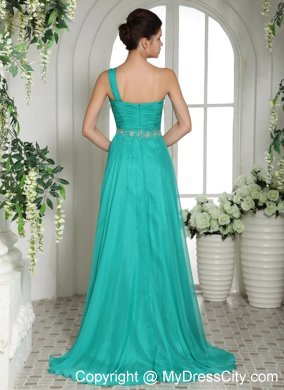 Turquoise One Shoulder Prom Celebrity Dress Ruched