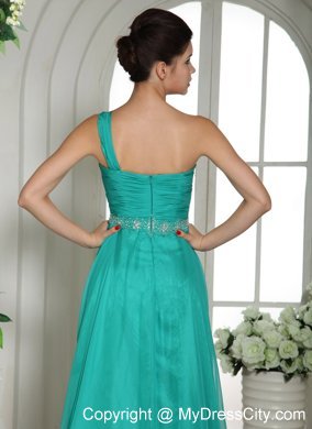 Turquoise One Shoulder Prom Celebrity Dress Ruched