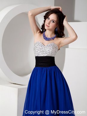 Royal Blue Empire Sweetheart Chiffon Prom Dress Beaded