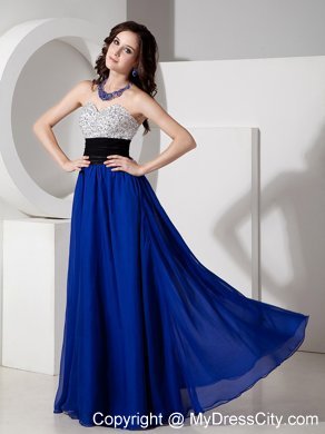 Royal Blue Empire Sweetheart Chiffon Prom Dress Beaded