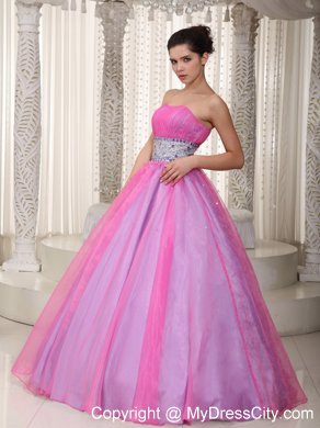 Strapless Hot Pink Princess Beading Prom Dress On Sale