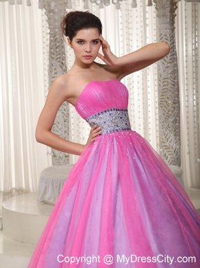 Strapless Hot Pink Princess Beading Prom Dress On Sale