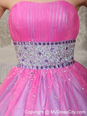 Strapless Hot Pink Princess Beading Prom Dress On Sale