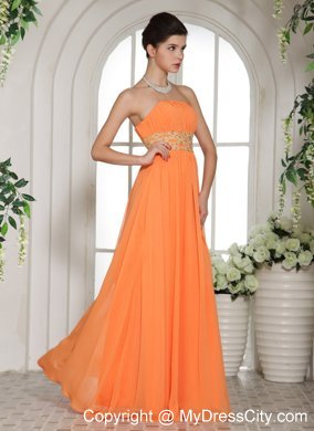 Orange Red Stylish Beaded Prom Dress With Strapless