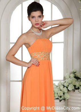 Orange Red Stylish Beaded Prom Dress With Strapless