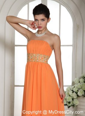 Orange Red Stylish Beaded Prom Dress With Strapless