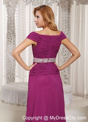 Fuchsia Off The Shoulder Ruched Prom Gown with Beading