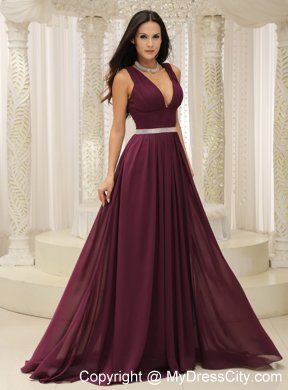 Burgundy V-neck Chiffon Prom Mother Dresses on Sale