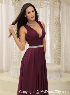 Burgundy V-neck Chiffon Prom Mother Dresses on Sale