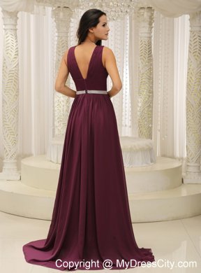 Burgundy V-neck Chiffon Prom Mother Dresses on Sale