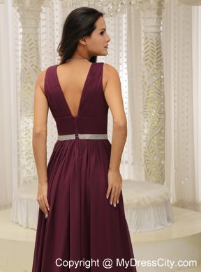 Burgundy V-neck Chiffon Prom Mother Dresses on Sale