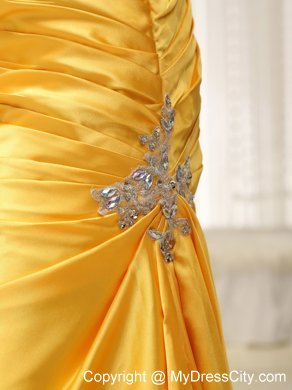 Appliques Decorate 2013 Yellow One Shoulder Prom Dress