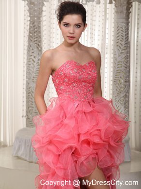 Watermelon A-line Sweetheart High-low Beading Prom Dress