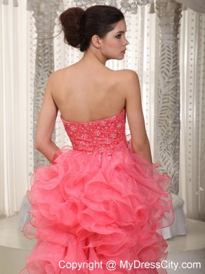 Watermelon A-line Sweetheart High-low Beading Prom Dress