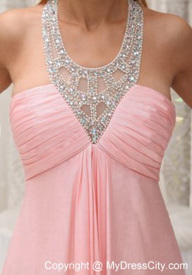 Baby Pink Scoop Chiffon Ruched Brush Train Prom Dress 2013