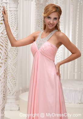 Baby Pink Scoop Chiffon Ruched Brush Train Prom Dress 2013