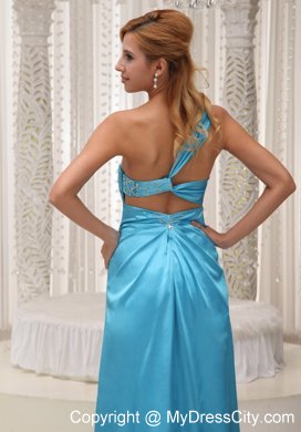 High Slit Taffeta Aqua Blue One Shoulder Dress for Prom