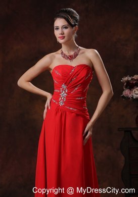 Red Beaded Decorate Strapless Chiffon Prom Dress for Cheap