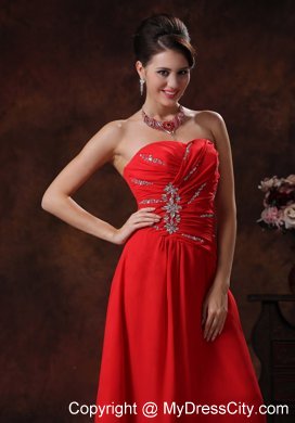 Red Beaded Decorate Strapless Chiffon Prom Dress for Cheap