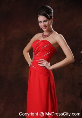 Red Beaded Decorate Strapless Chiffon Prom Dress for Cheap