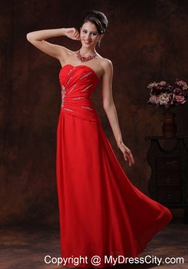 Red Beaded Decorate Strapless Chiffon Prom Dress for Cheap