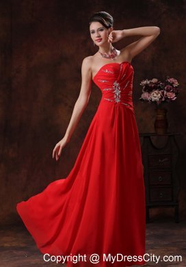 Red Beaded Decorate Strapless Chiffon Prom Dress for Cheap