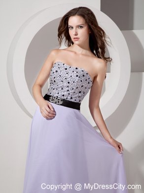 Lilac Beading Empire Strapless Chiffon Prom Dress Sashed