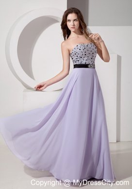 Lilac Beading Empire Strapless Chiffon Prom Dress Sashed