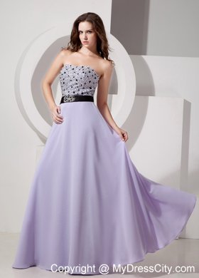 Lilac Beading Empire Strapless Chiffon Prom Dress Sashed