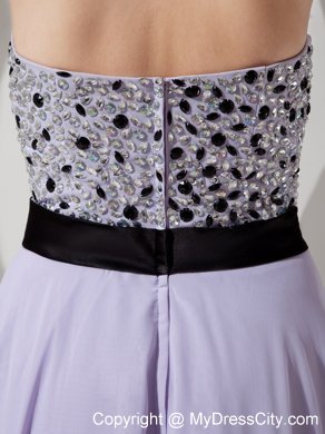 Lilac Beading Empire Strapless Chiffon Prom Dress Sashed