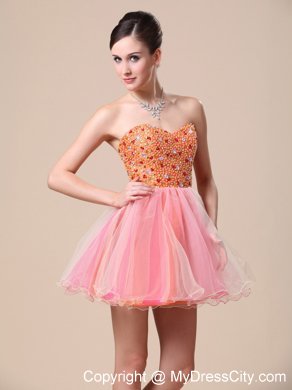 Mini-length Organza Sweetheart Prom Dress with Beaded Bodice