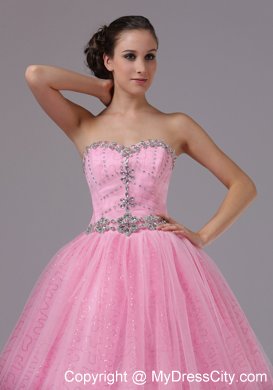 Ball Gowns Sweetheart Rose Pink Beaded Dress for Prom